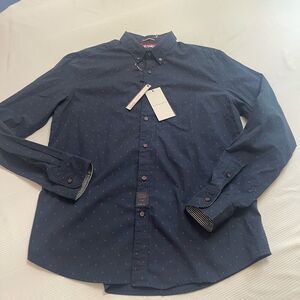 NWT Cactus Man Slim Fit Navy Blue Anchor Long Sleeve Button Down Shirt Sz Large